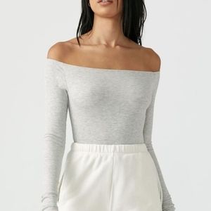 Joah Brown Bare Shoulder Long Sleeve, Pearl Grey Rib, Size XS/S